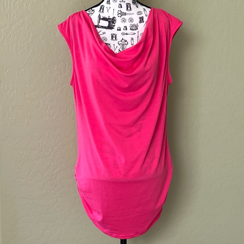 Zeagoo Vibrant Pink Cowl Neck Sleeveless Blouse Tank